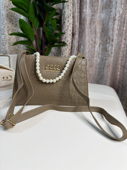 Chic Taupe Croc-Embossed Shoulder Bag with Adjustable Strap