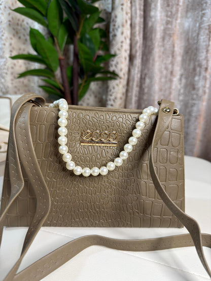 Chic Taupe Croc-Embossed Shoulder Bag with Adjustable Strap