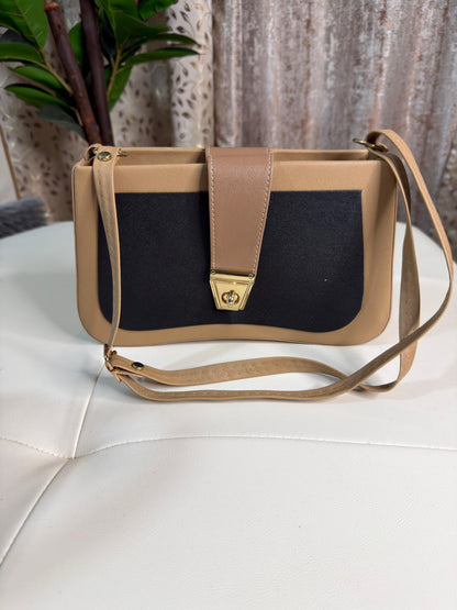 Chic Two-Tone Crossbody Bag with Gold-Tone Clasp
