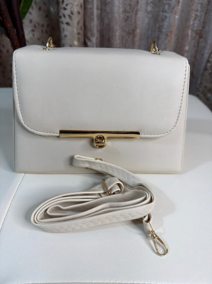 Elegant White Faux Leather Top-Handle Handbag