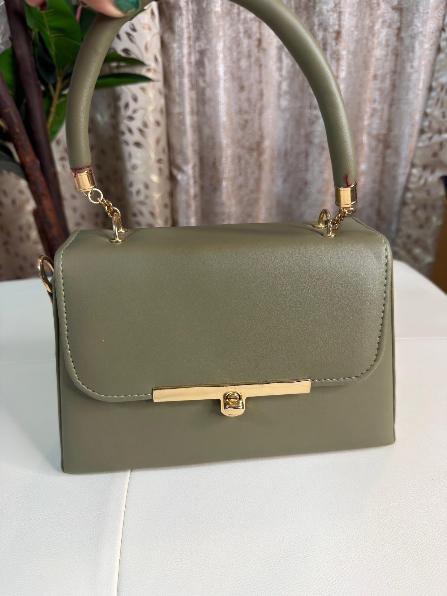 Elegant White Faux Leather Top-Handle Handbag