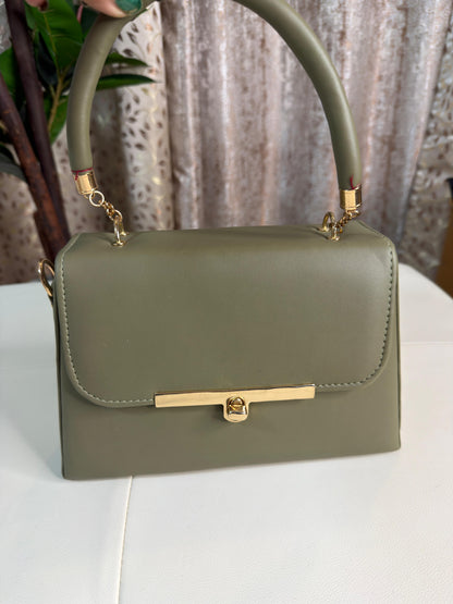 Elegant White Faux Leather Top-Handle Handbag