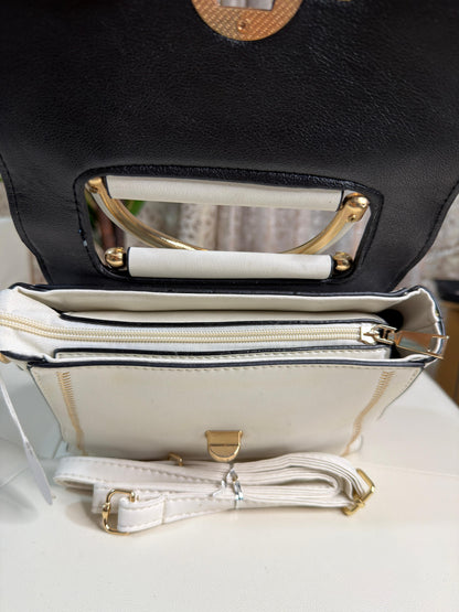 Chic Two-Tone Top Handle Handbag with Crossbody Strap