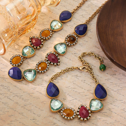 Multi-Gemstone Statement Necklace & Bracelet Set