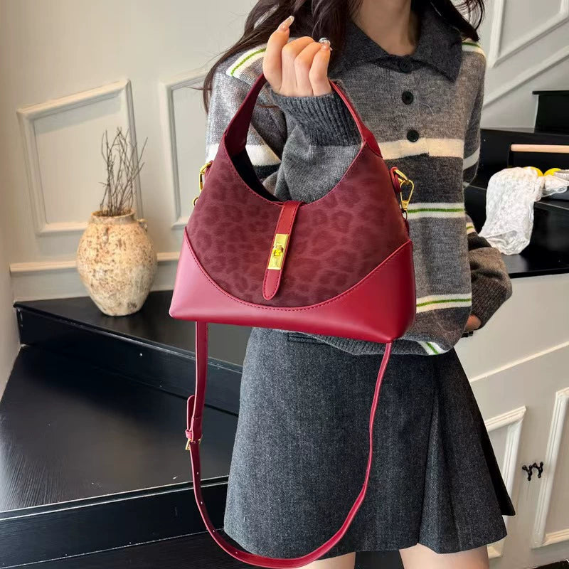 Chic Black Suede & Leather Hobo Handbag