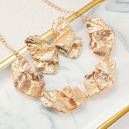 Abstract Hammered Gold and Silver Statement Necklace & Earring Set