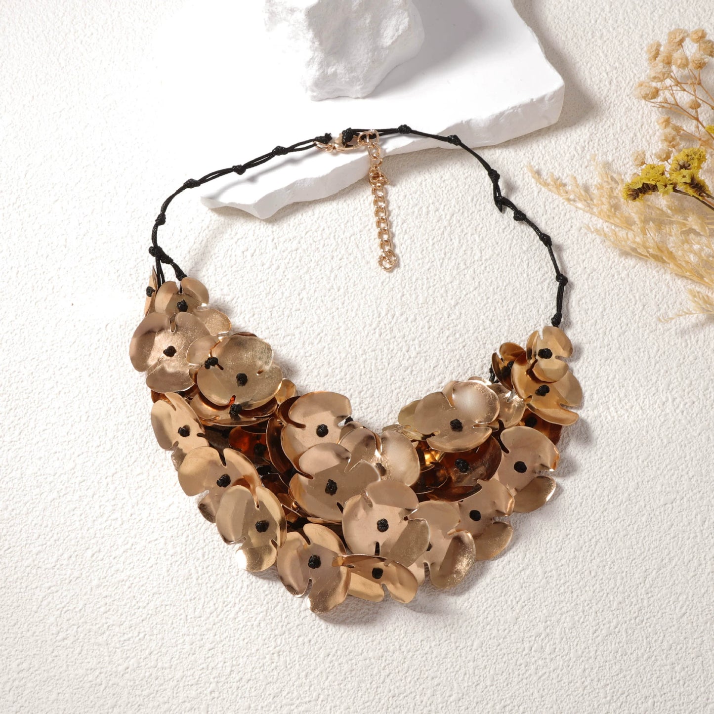 Chunky Gold Floral Statement Necklace
