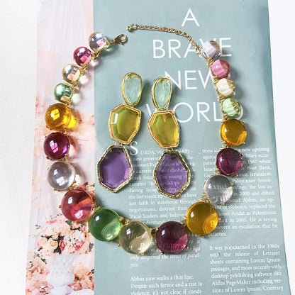 Vibrant Multi-Gemstone Statement Necklace & Drop Earrings