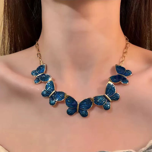 Vibrant Blue Butterfly Statement Necklace