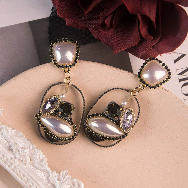 Vintage-Inspired Pearl & Crystal Dangle Statement Earrings