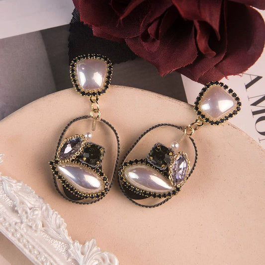 Vintage-Inspired Pearl & Crystal Dangle Statement Earrings