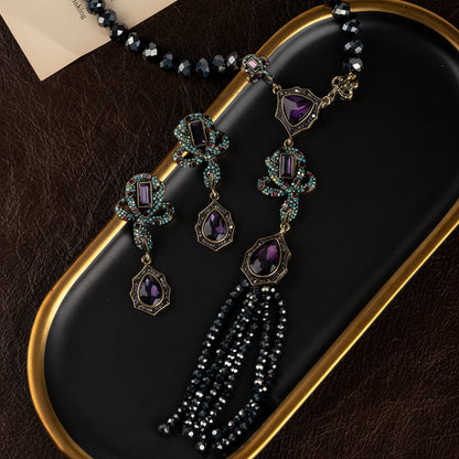Vintage Amethyst Tassel Necklace & Dangle Earring Set
