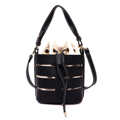 Chic Two-Tone Cutout Bucket Bag - Shoulder & Crossbody