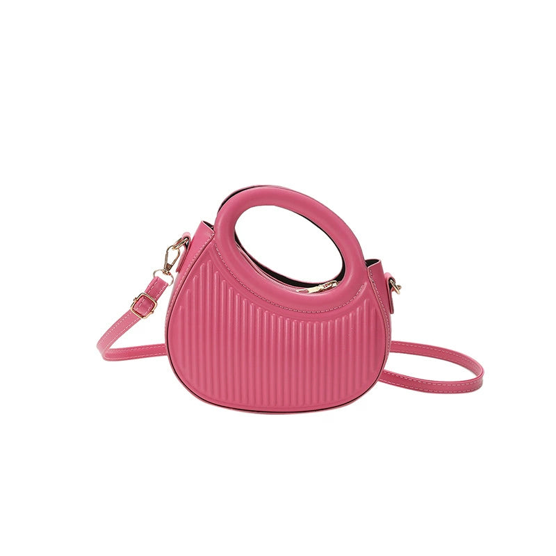 Chic Pink Ribbed Top Handle Crossbody Handbag