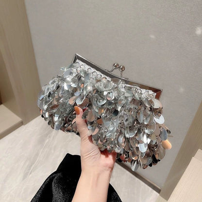 Sparkling Silver Sequin Clutch Bag - Evening Party Handbag