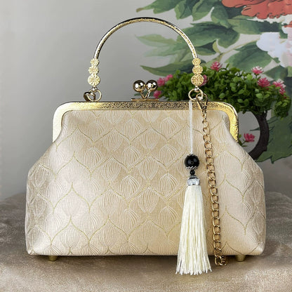 Elegant Embroidered Silk Clutch Bag with Vintage Kiss-Lock Frame