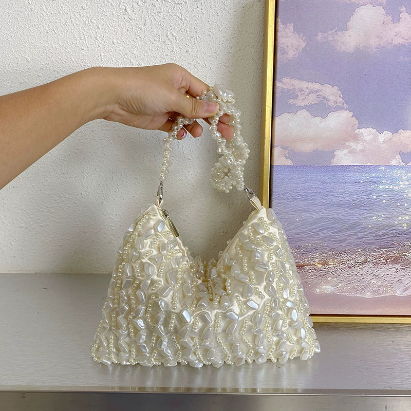 Chic Pearl-Embellished Shoulder Bag | Elegant Evening Handbag