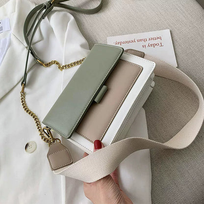 Chic Color-Block Faux Leather Crossbody Bag