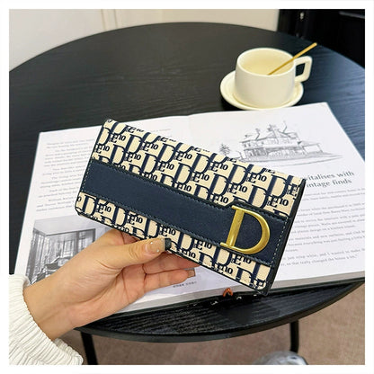 Chic Monogram D-Logo Flap Wallet with Gold Hardware