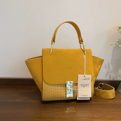 Chic Faux Suede & Croc Handbags with Gold Chain Detail