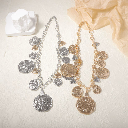 Boho Coin & Heart Charm Statement Necklace