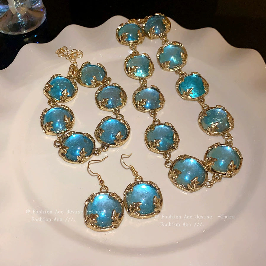 Enchanted Azure Stone Gold-Tone Necklace & Earrings Set