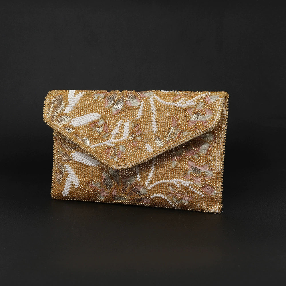 Elegant Rose Gold Sequin Floral Embroidered Evening Clutch