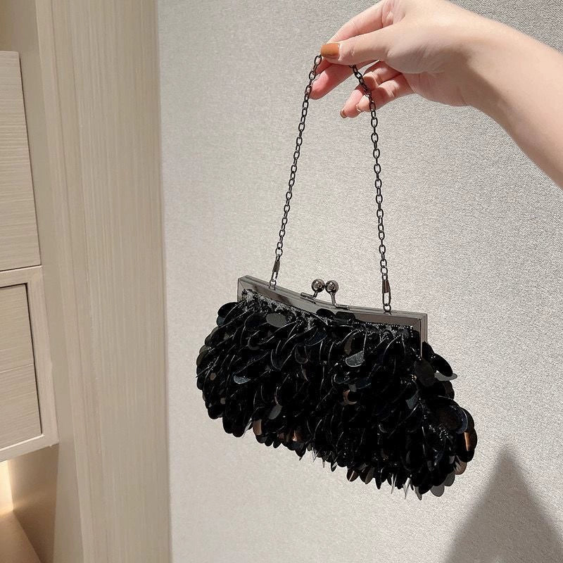 Sparkling Silver Sequin Clutch Bag - Evening Party Handbag