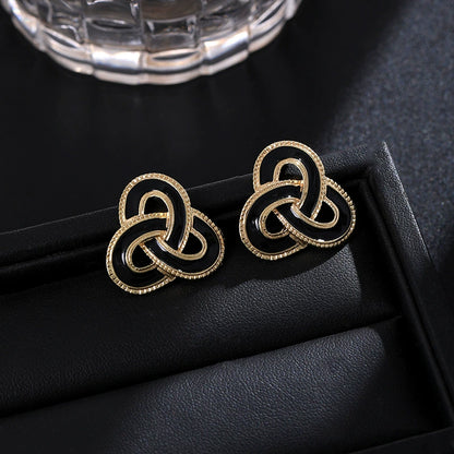 Elegant Gold-Tone Black Enamel Celtic Knot Necklace