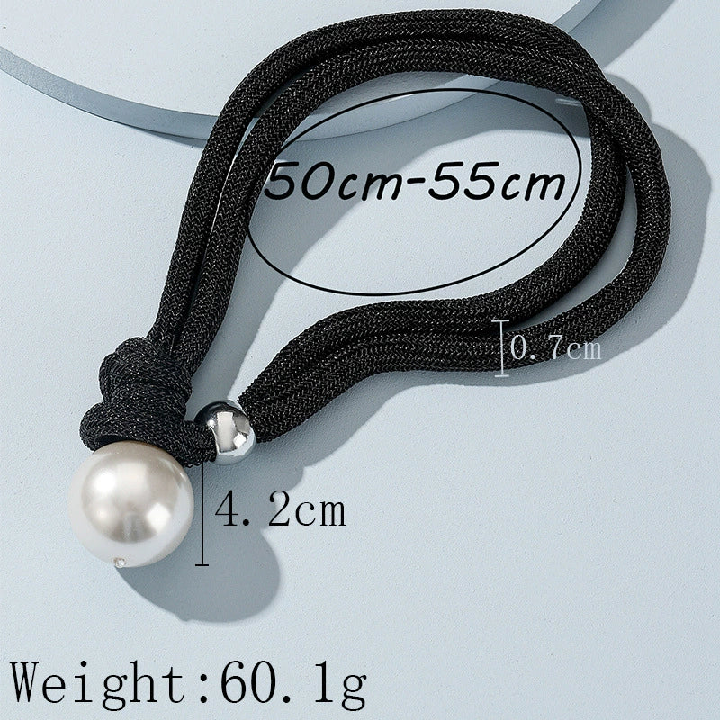 Chic Black Cord & Knot Pearl Statement Necklace