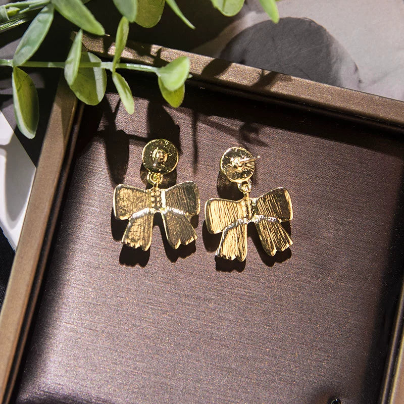 Elegant Pink Bow Crystal Dangle Earrings for Women