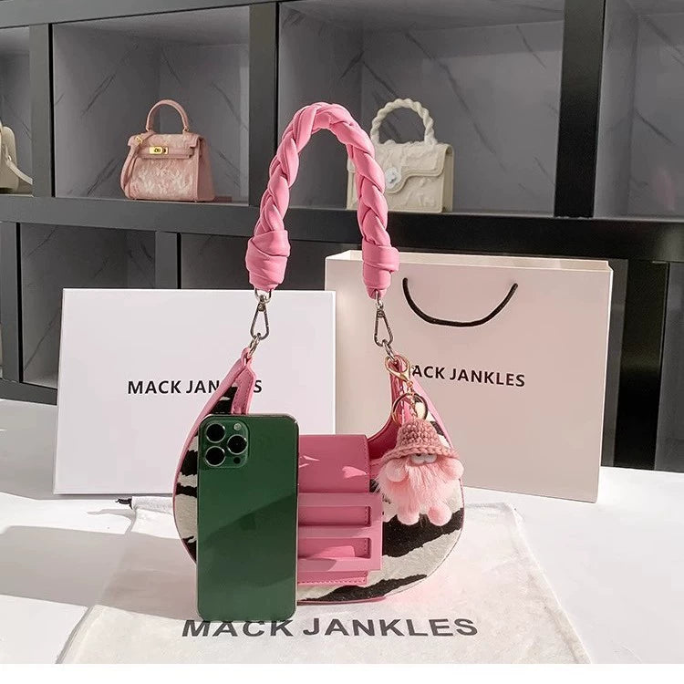 Mack Jankles Zebra Print & Pink Braided Handle Shoulder Bag