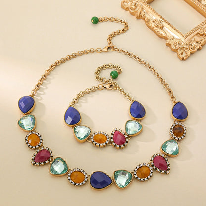 Multi-Gemstone Statement Necklace & Bracelet Set