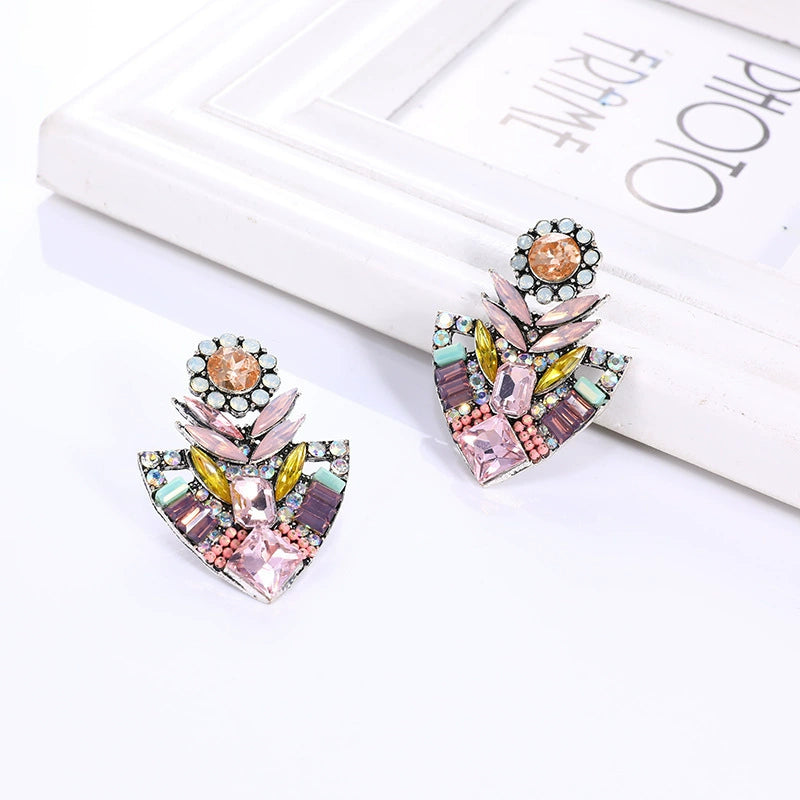 Luxury Geometric Crystal Statement Stud Earrings