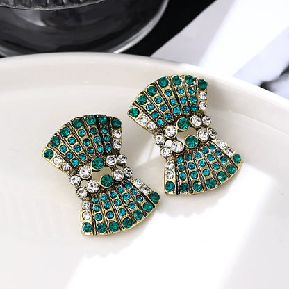 Ornate Multi-Strand Blue Crystal & Emerald Statement Necklace and Earrings