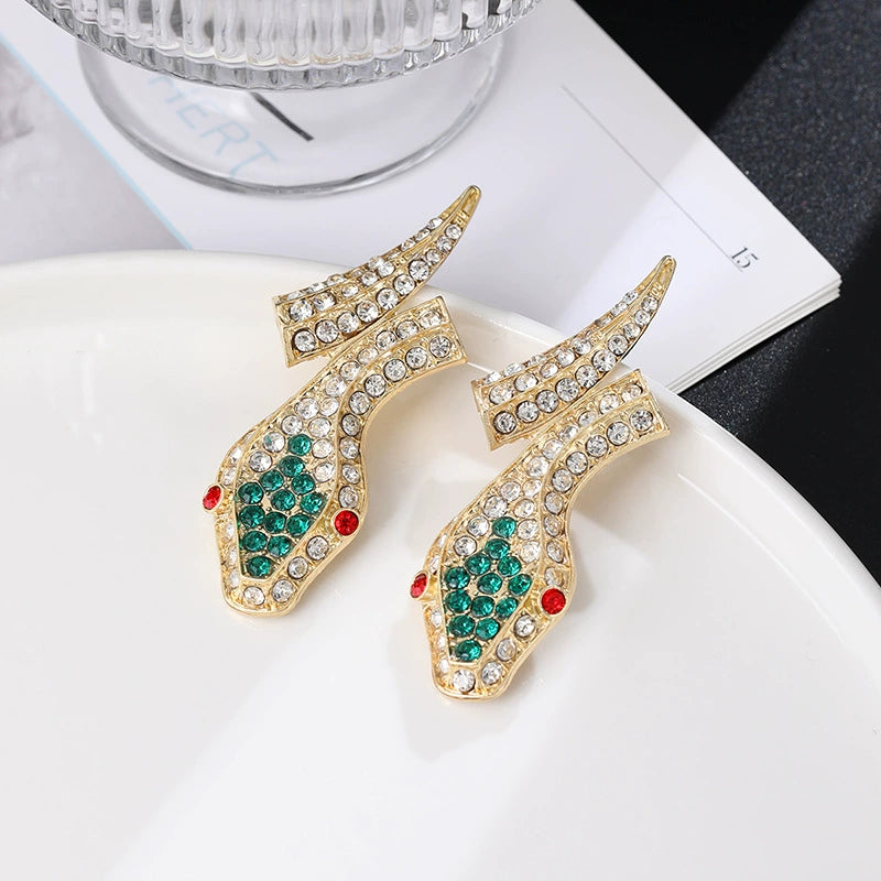 Glamorous Gold Snake Rhinestone Choker & Earring Set