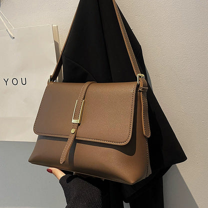 Elegant Brown Faux Leather Flap Crossbody Shoulder Bag