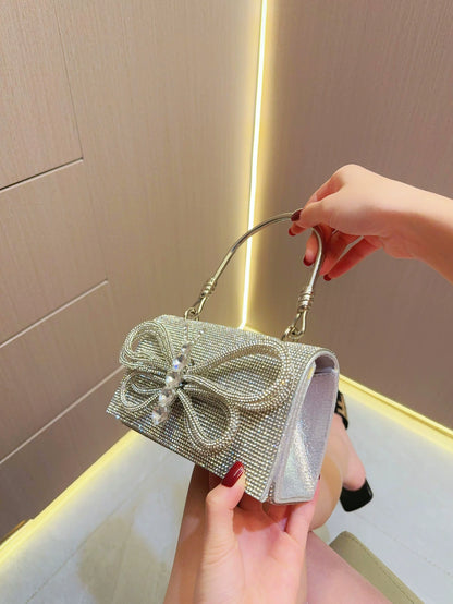 Sparkling Rhinestone Bow Evening Clutch Bag
