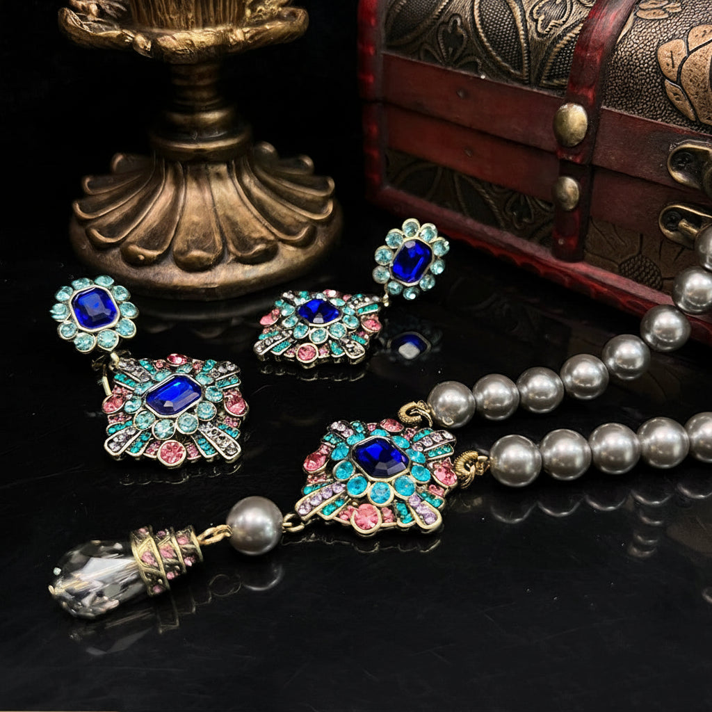 Vivente Royal Blue Gemstone & Pearl Vintage Jewelry Set