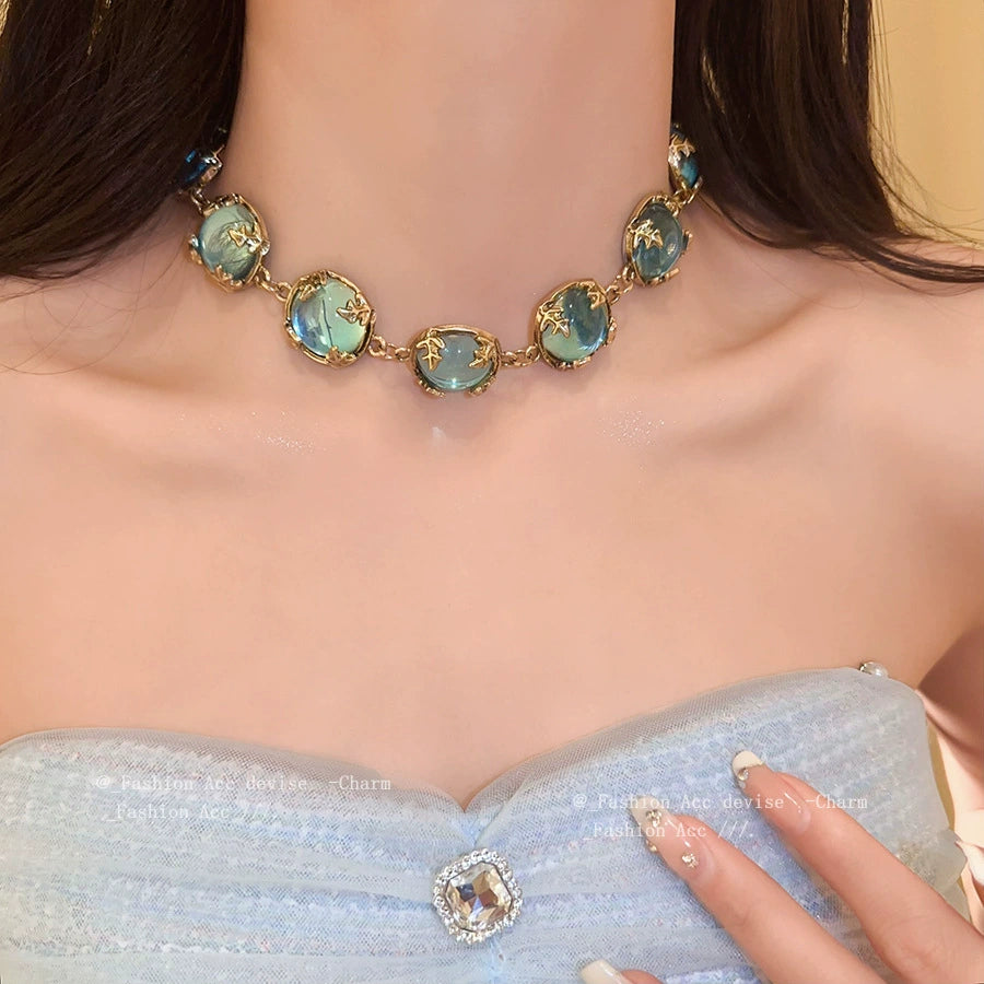 Enchanted Azure Stone Gold-Tone Necklace & Earrings Set