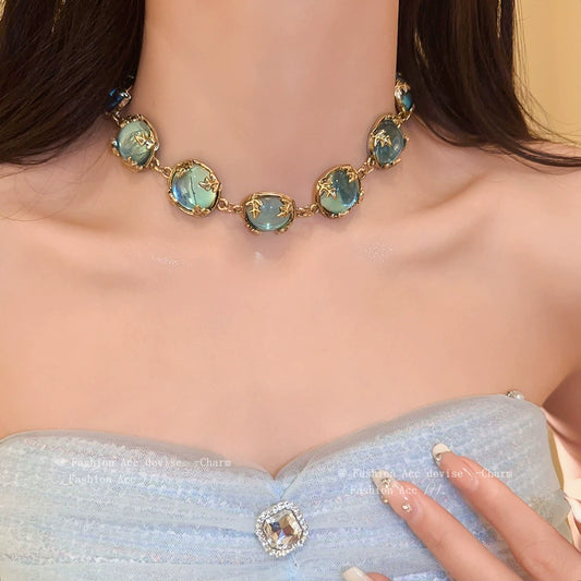 Enchanted Azure Stone Gold-Tone Necklace & Earrings Set