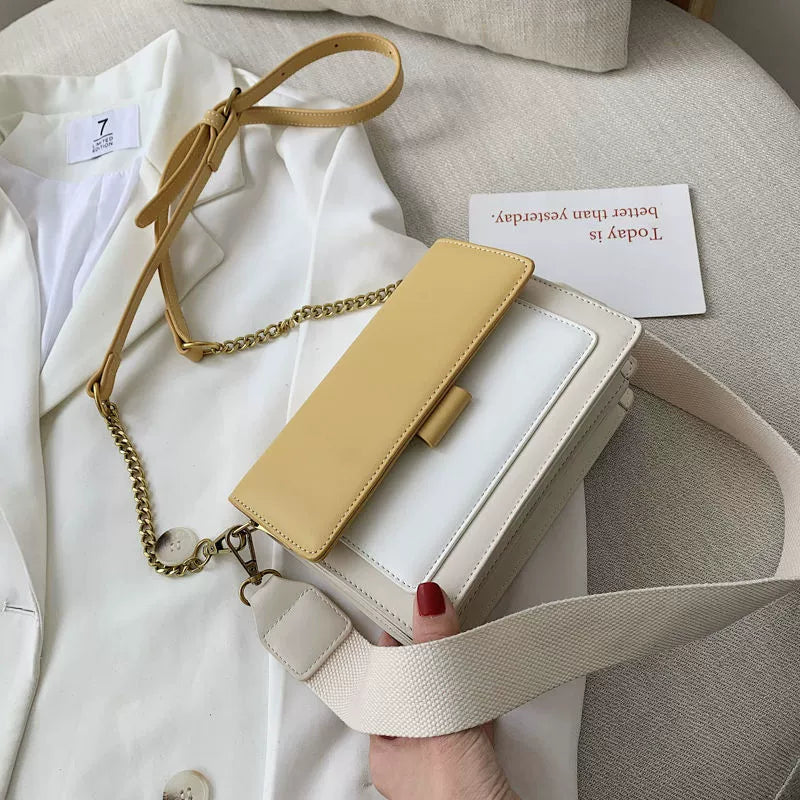Chic Color-Block Faux Leather Crossbody Bag