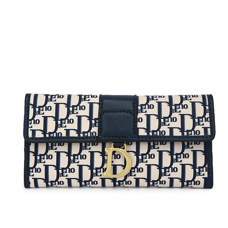Chic Monogram D-Logo Flap Wallet with Gold Hardware