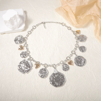Boho Coin & Heart Charm Statement Necklace