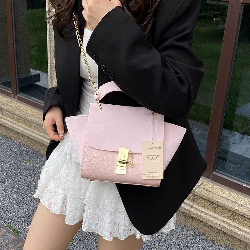 Chic Faux Suede & Croc Handbags with Gold Chain Detail