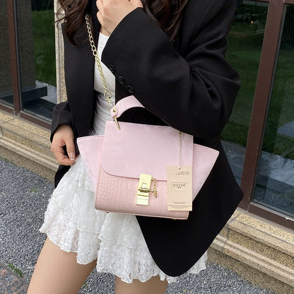 Chic Faux Suede & Croc Handbags with Gold Chain Detail