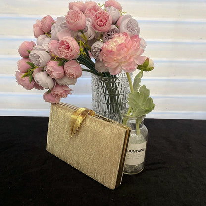 Elegant Shimmer Evening Clutch Bag with Gold Leaf Clasp