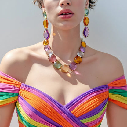 Vibrant Multi-Gemstone Statement Necklace & Drop Earrings