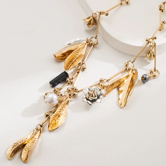 Artisan Multi-Charm Statement Necklace with Pearls