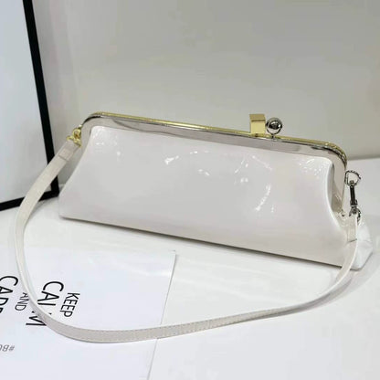 Retro Glam Brown Patent Leather Shoulder Bag with Frame Clasp